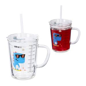 2x verres pour enfant motif de dinosaure Bleu - Rouge - Verre - Matière plastique - 13 x 12 x 10 cm