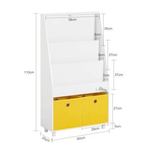 Bibliothèque enfant avec Paniers KMB69-W Blanc - Jaune - Bois manufacturé - 60 x 110 x 25 cm