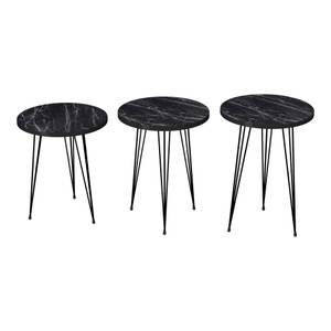 Set de 3 tables d'appoint Ry rondes Imitation marbre noir - 34 x 55 x 34 cm