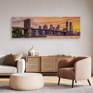 Panoramabild New York Architektur 3D Beige - Braun - Grün - Textil - 145 x 45 x 45 cm