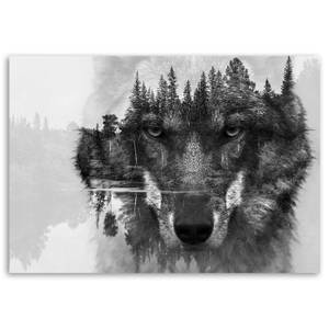 Wandbild Wolf Wald Tiere Schwarz 90 x 60 cm