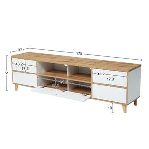 TV-Lowboard NaturLucy Ⅱ Weiß - Holzwerkstoff - Massivholz - 37 x 51 x 175 cm