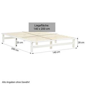 Lit double, 2 coffres de rangement 2288 Blanc - Bois massif - Bois/Imitation - 140 x 28 x 200 cm