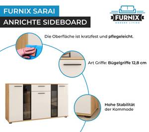 Sideboard Melides +LED Rehbraun - Plankeneiche Dekor - Weiß