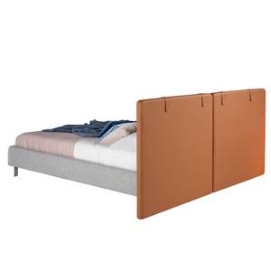 Bett aus Stoff, Kunstleder und Stahl Grau - Kunstleder - Textil - 228 x 103 x 221 cm