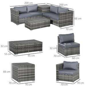 Gartensessel-Set (6-tlg.) 860-006V01GY Grau - Polyrattan - 70 x 66 x 70 cm