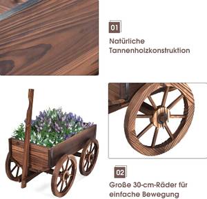 Blumenwagen Holz, Pflanzwagen 4 Rädern Braun - Holzwerkstoff - 43 x 54 x 120 cm