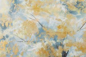 Acrylbild handgemalt Blooming Giant Gold - Türkis - Massivholz - Textil - 100 x 75 x 4 cm