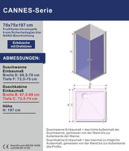 Glasduschen Eckdusche mit Schwingtüren 70 x 75 cm