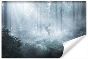 Fototapete WALD IM NEBEL Hirsch Natur 3D 450 x 300 x 300 cm