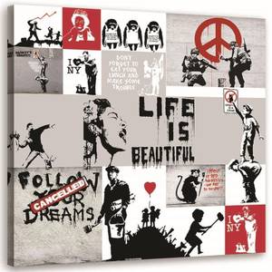 Leinwandbild Banksy Collage Street Art 40 x 40 cm