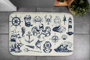 Badteppich Meeres-Symbole Weiß - Textil - 90 x 60 x 90 cm
