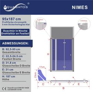 Duschtür Nischentür faltbar Duschwand Breite: 95 cm