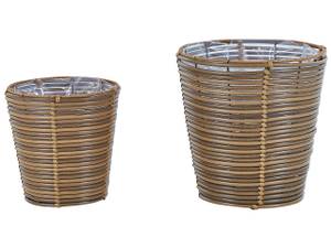 Outdoor Blumentopf SARTI 2-tlg Braun - Polyrattan - 31 x 32 x 31 cm