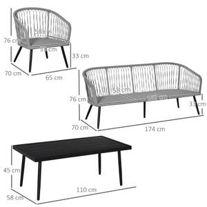 Gartensofa-Set (4-tlg.) 860-223 Grau - Polyrattan - 70 x 76 x 174 cm