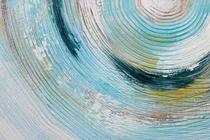 Tableau peint à la main Gleaming Swirl Bleu - Blanc - Bois massif - Textile - 80 x 80 x 4 cm