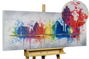 Acrylbild handgemalt Dortmunder Skyline Grau - Massivholz - Textil - Holz teilmassiv - 120 x 60 x 4 cm