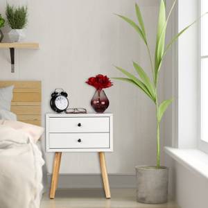 Weißer Nachttisch mit 2 Schubladen Braun - Weiß - Bambus - Holzwerkstoff - 40 x 51 x 40 cm