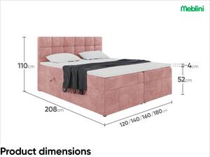 Boxspringbett Tapo 2 Rosé - Breite: 140 cm - H3