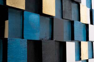 Tableau en bois Gleaming Sea Bleu - Matière plastique - En partie en bois massif - 100 x 70 x 5 cm
