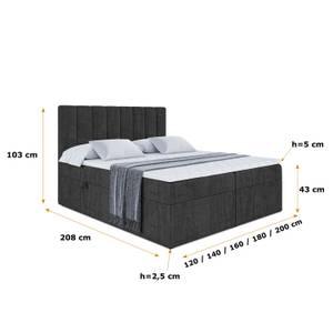 Boxspringbett OTTA Schwarz - Breite: 200 cm - H3