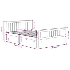 Cadre de lit 3014967 Gris - Largeur : 148 cm