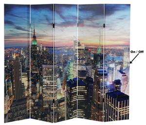 LED-Paravent New York Netzbetrieben Blau - Holzart/Dekor - Holz teilmassiv - 200 x 180 x 2 cm