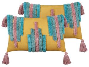 Coussin décoratif DIJKOT Bleu - Rose foncé - Jaune - Fibres naturelles - 50 x 4 x 30 cm