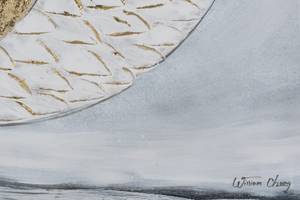 Tableau peint à la main Charming Duo Doré - Blanc - Bois massif - Textile - 160 x 120 x 4 cm