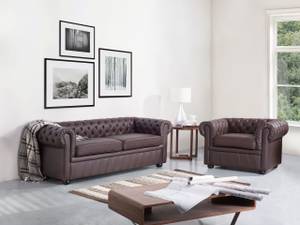 Canapé 3 places CHESTERFIELD Marron - Marron foncé - 195 x 70 x 75 cm