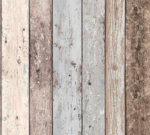 Papier peint planche de bois Beige - Bleu - Marron - Matière plastique - Textile - 53 x 1005 x 1 cm