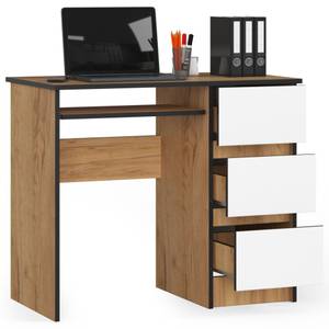 Bureau d'ordinateur A-6 droit CLP Imitation chêne marron-noir - Blanc