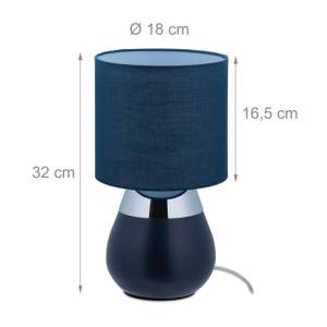 Lampe de chevet tactile de forme ovale Bleu - Argenté - Métal - Matière plastique - Textile - 18 x 32 x 18 cm