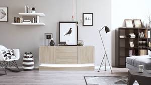 Sideboard City mit Beleuchtung Eiche Sägerau Dekor - Weiß