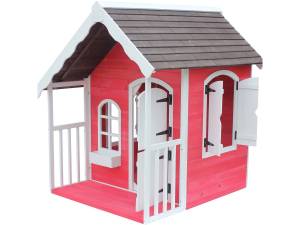 Kinderspielhaus "Ben" - 122,5 x 130 x 14 Rot - Massivholz - 123 x 140 x 130 cm