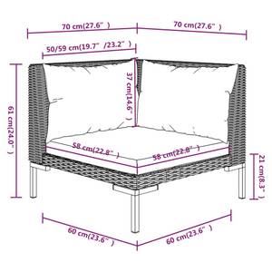 Garten-Lounge-Set 318606 (3-teilig) Grau - Metall - Polyrattan - 70 x 61 x 70 cm