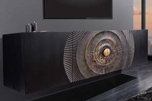 Sideboard GOLDEN SUNSET Schwarz - Gold - Massivholz - Holzart/Dekor - 177 x 58 x 38 cm