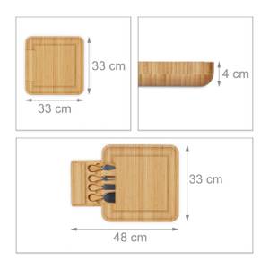 Bambus Käsebrett mit 4-tlg. Besteck Set Braun - Bambus - Metall - 33 x 4 x 33 cm