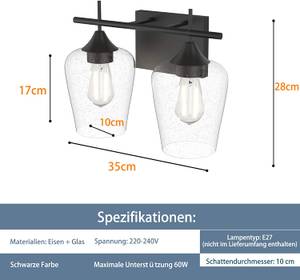 Wandleuchte 2 flammig Schwarz - Glas - 18 x 28 x 35 cm