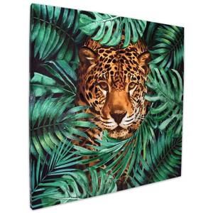 Drucken Leopard im Dschungel Grün - Textil - 80 x 80 x 4 cm