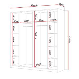 Schiebeschrank LINA MIX Hochglanz Schwarz - Weiß - Breite: 194 cm