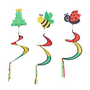 Carillon à vent motifs animaux set de 3 Vert - Rouge - Jaune - Matière plastique - Textile - 22 x 87 x 22 cm
