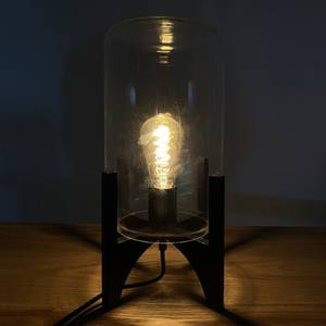 Lampe à poser cloche verre pieds bois Noir - Verre - 21 x 41 x 21 cm