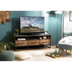 Meuble TV 3 niches 3 tiroirs teck Marron - Bois massif - 40 x 56 x 150 cm