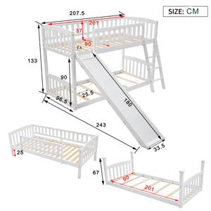 Etagenbett Kinderbett Jupitur Ⅲ Braun - Weiß - Holzwerkstoff - Metall - Massivholz - Holzart/Dekor - 96 x 133 x 208 cm