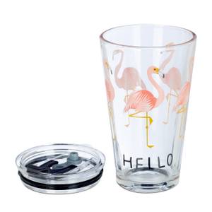 Verre avec paille flamant rose lot de 4 Noir - Rose foncé - Verre - Matière plastique - 9 x 16 x 10 cm