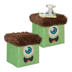 2 x Sitzhocker Kinder Monster grün-braun Braun - Grün - Holzwerkstoff - Textil - 32 x 32 x 32 cm