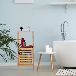 Étagère salle de bain avec porte Marron - Bambou - 35 x 80 x 35 cm