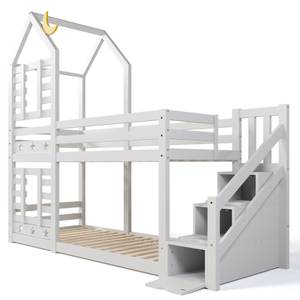 Etagenbett SkyAttic Ⅰ Weiß - Holzwerkstoff - Massivholz - Holzart/Dekor - 97 x 217 x 245 cm