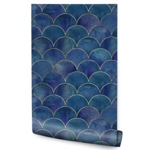 Papier Peint motifs abstraits Beige - Bleu - Marron - Papier - 53 x 1000 x 1000 cm